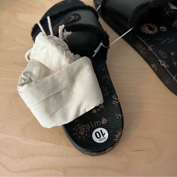NEW Johnny Was Calme black leather astrology fur lined slip on slide sandals 9 - Picture 6 of 8